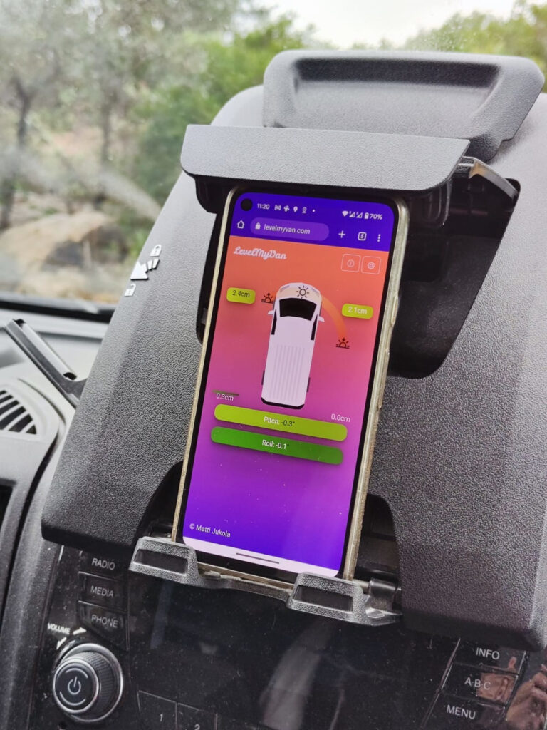levelmyvan.com - app that helps parking the van/camper/RV on uneven ground